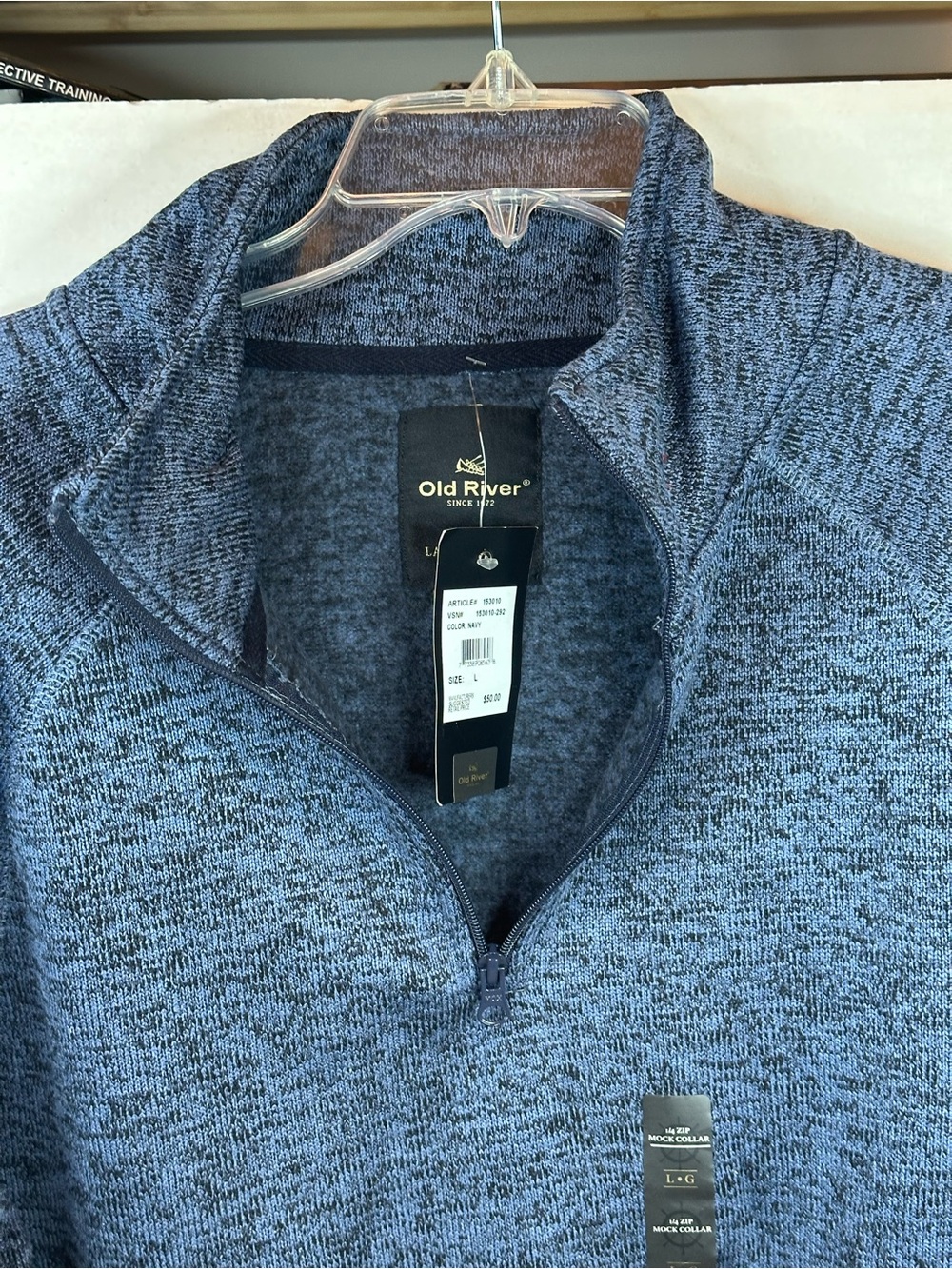 Men's Blue Heathered Quarter-Zip Pullover Sweater, size Large, NWT - Picture 3 of 5